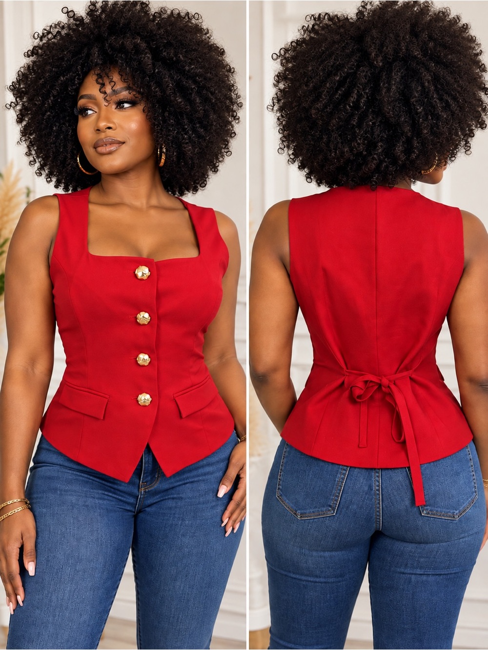 Women's Red Tailored Sleeveless Vest